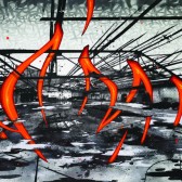 K. Porte d’Orleans destruction 2015  acrylique, aérosol et photographie sérigraphiée sur toile 89x130cm